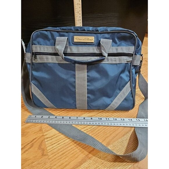 Oscar Dela Renta Canvas Travel Weekender Bag Blue Gold Gray Light - Picture 3 of 8